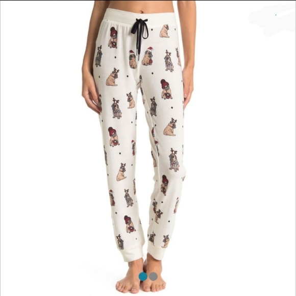 PJ Salvage Frenchie Print Textured Fleece Winter Theme Lounge Pants Ivory XL NWT - Picture 3 of 15